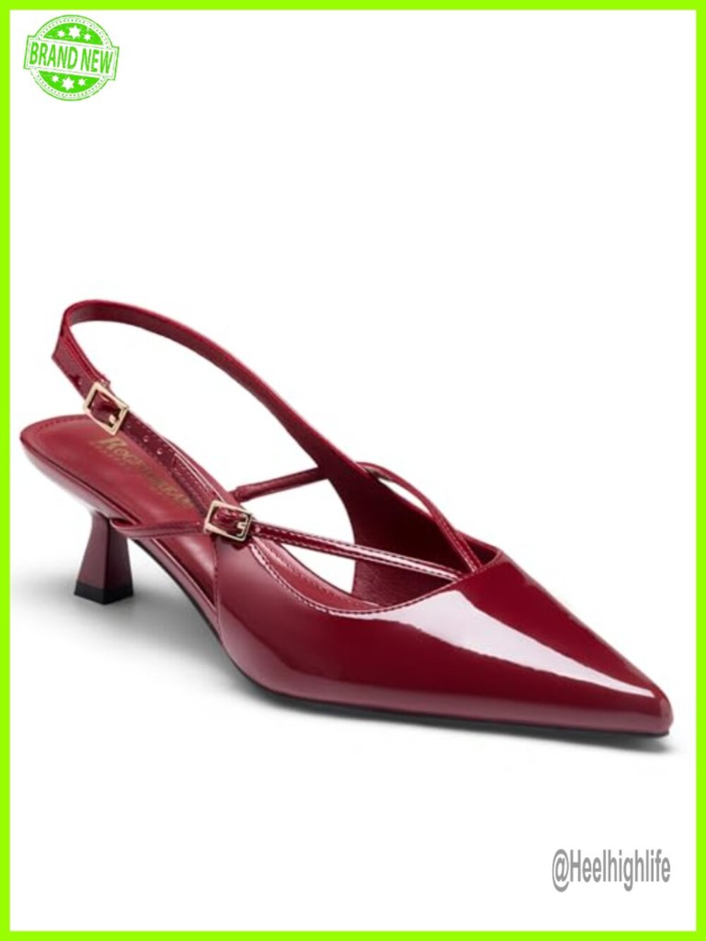 Kitten Heel Slingback Pumps Patent Vegan Leather Pointed Toe Office